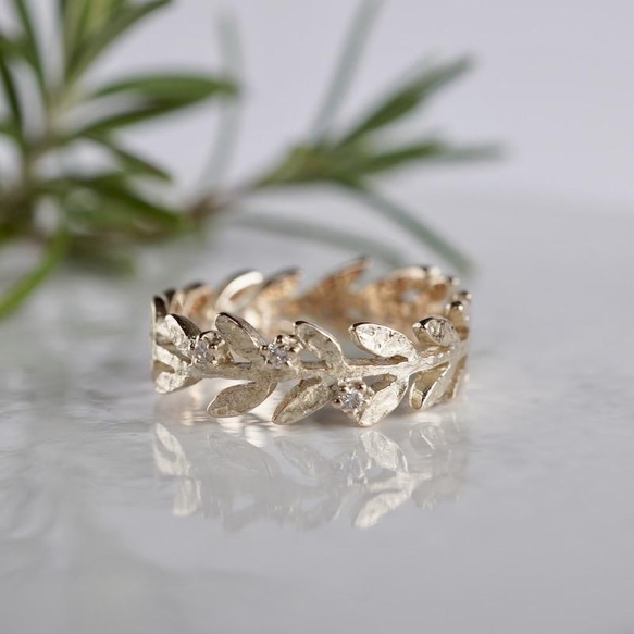 Olive leaf diamond ring [R002K10/K18] 2枚目の画像