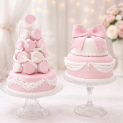 【マロングラッセ様】フェイクスイーツ◆薔薇＆マカロン飾り♡苺の華やかデコケーキ マーブルマカロンデコ(Rose＊ピンク) ケーキ (バースデーケーキ