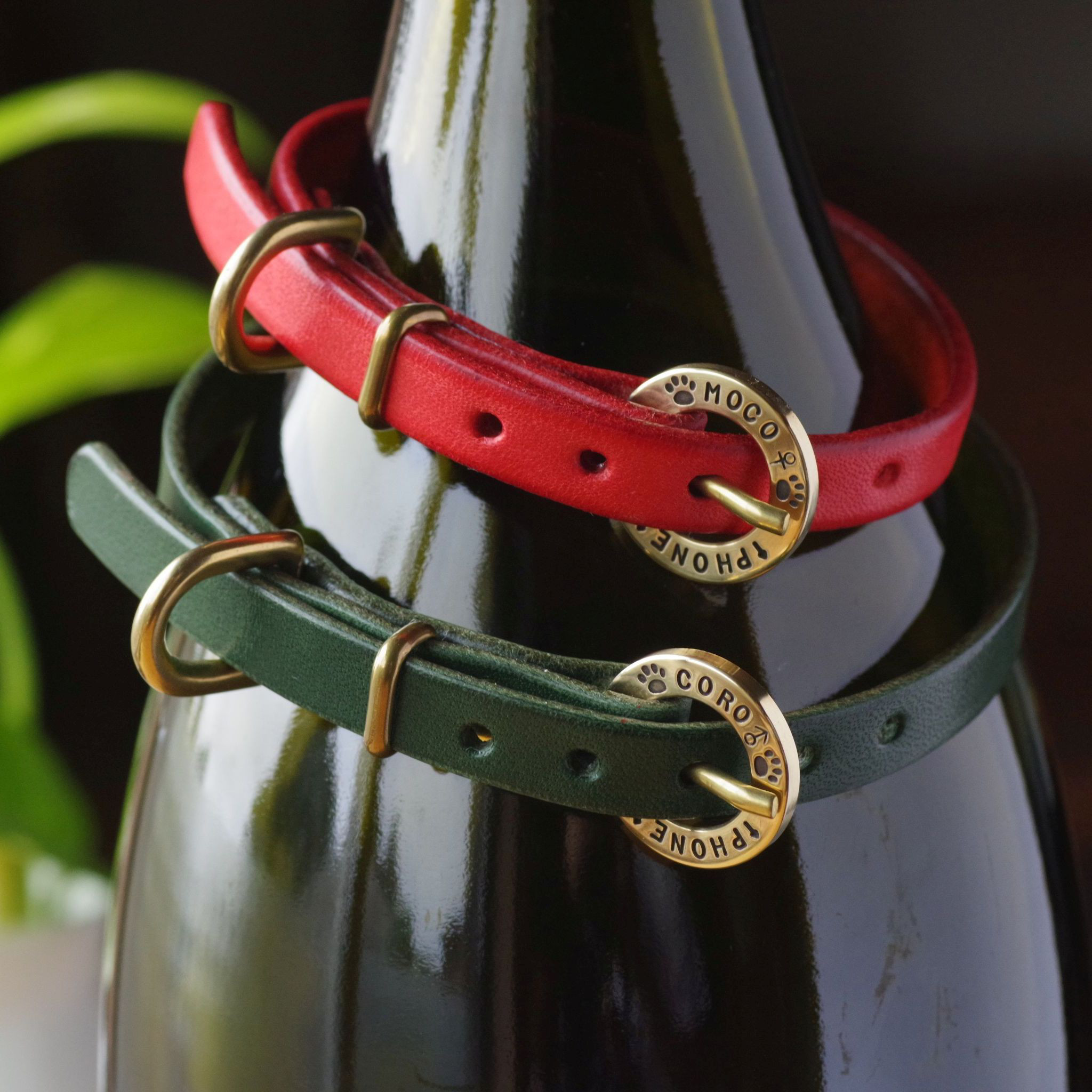 色革の小さな首輪（リングバックル）　- 真鍮・迷子札・刻印 -
