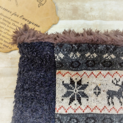 ノルディック柄ニット＊パッチワークネックウォーマー(グレー系