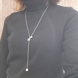 3way snow crystal & cotton perl long necklace 9枚目の画像
