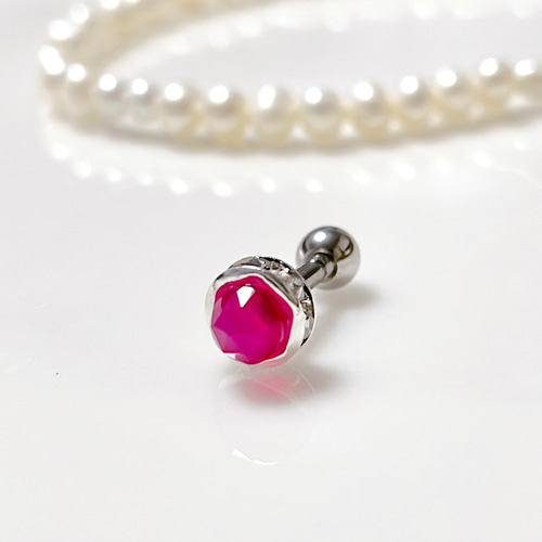 フューシャはピンクカルセドニー◇オーダーページ◇14kgf フューシャピンク カルセドニー ローズカット加工 ボディピアス ピンク