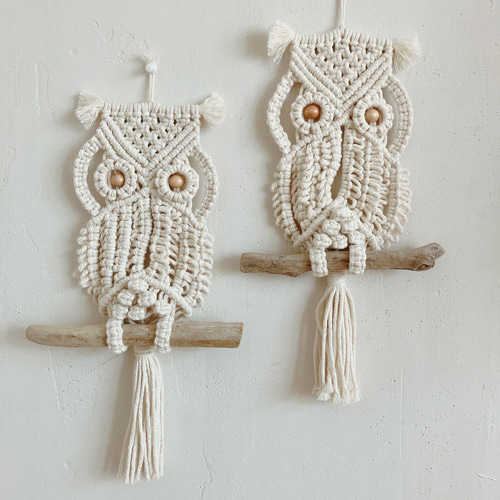 マクラメ タペストリー フクロウ 梟 不苦労 オウル owl タペストリー