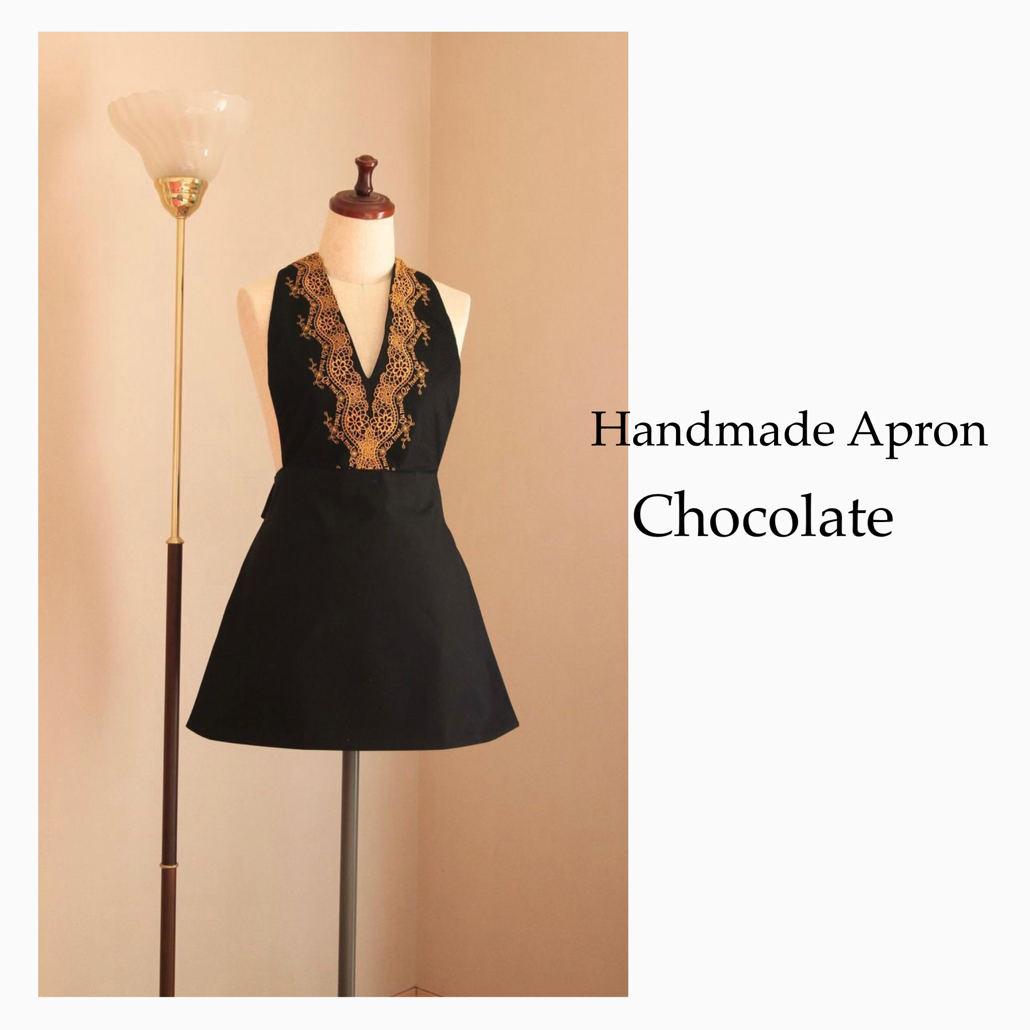 ＊1点物★豪華★◎刺繍レース◎マスタードカラー◎おしゃれエプロン◎ブラック
