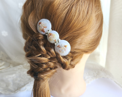 パープル】ドライフラワー 丸いお花 ヘアクリップ レジン 髪飾り 髪