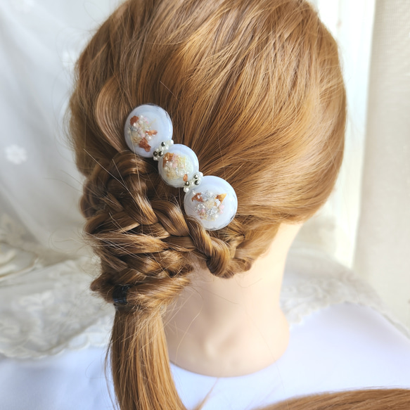 パープル】ドライフラワー 丸いお花 ヘアクリップ レジン 髪飾り 髪