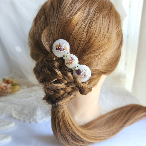 ひなた様 レジンヘアゴム 大きめ キジトラ猫ちゃん 秋桜の花冠No