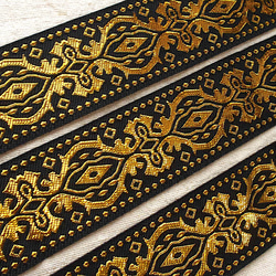1mより 長さ延長可 エスニックチロリアンテープ 黒金☆インド刺繍