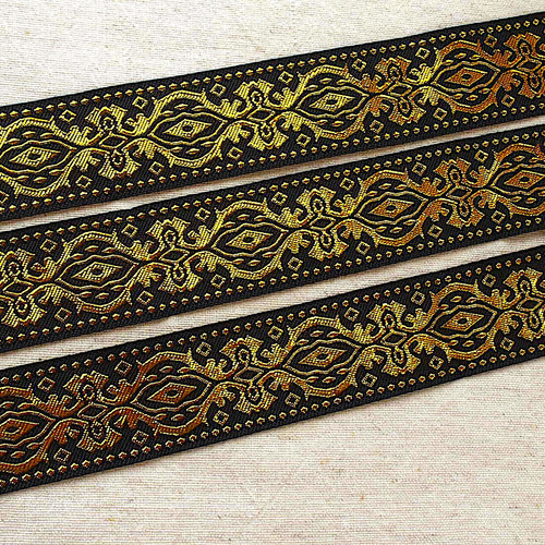 1mより 長さ延長可 エスニックチロリアンテープ 黒金☆インド刺繍