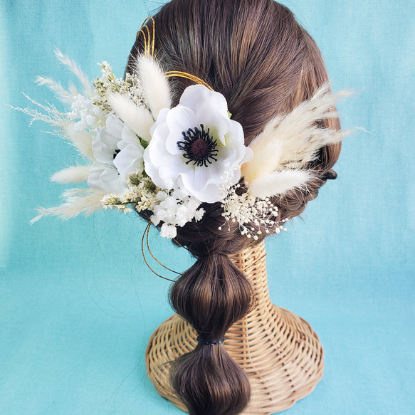 アネモネ パンパスグラス　髪飾り　ドライフラワー　結婚式　成人式　和装 6枚目の画像