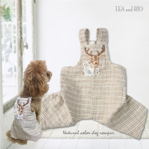 まぁ ハンドメイド 犬服 ロンパース つなぎ カバーオール ドッグウェア 冬 ナチュラル ツイード