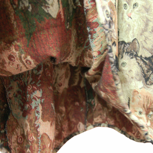 猫柄ゴブラン織　ギャザーフレアロングスカート