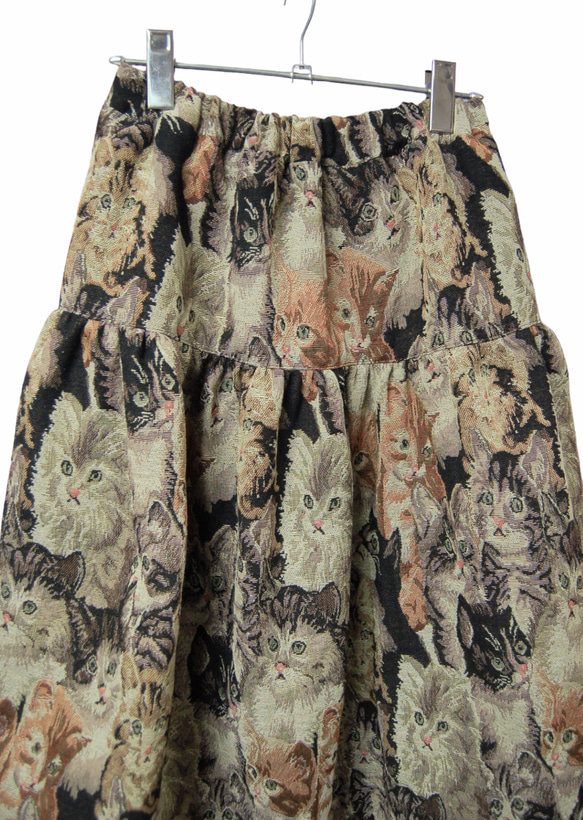 貓紋哥布林編織縮褶喇叭長裙 第7張的照片
