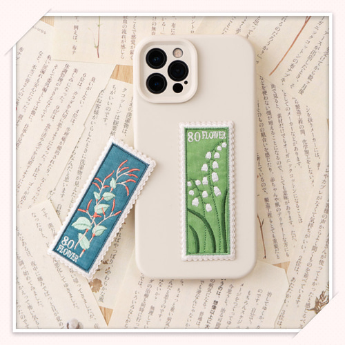 CX35 スマホ／手帳シール//刺繍アイロンワッペン 花のしおり