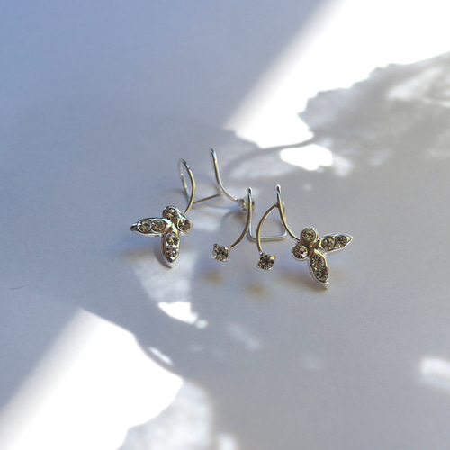 s925 キラキラ蝶々ミニシルバーイヤーカフ イヤリング ピアス 金属