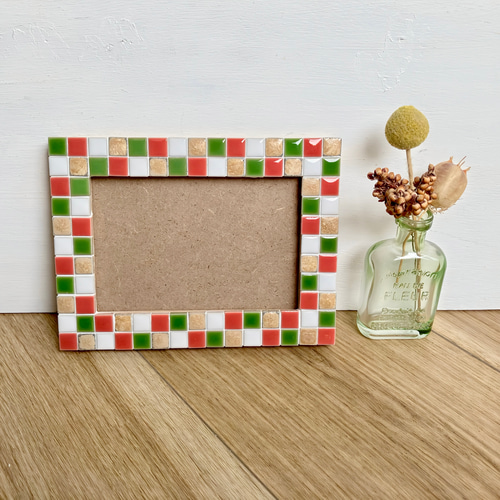 美濃焼タイルのクリスマスカラーのフォトフレーム ハッピーメリー