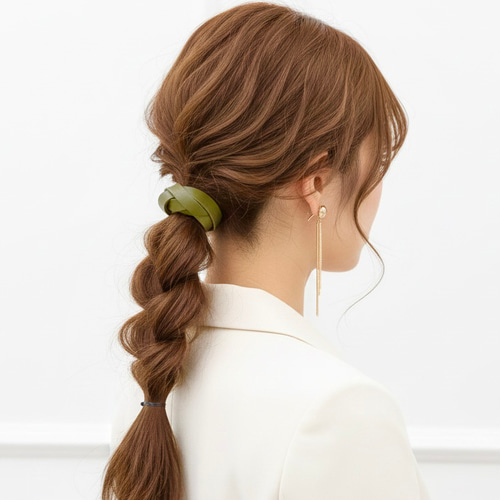 ❤700 本革 編み込み ヘアゴム レザー ヘアアクセサリー レザー