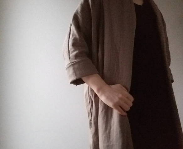 <全14色ふわふわ軽くて柔らかい肌触り❤️ >Double gauze   long cardigan  利休色 9枚目の画像