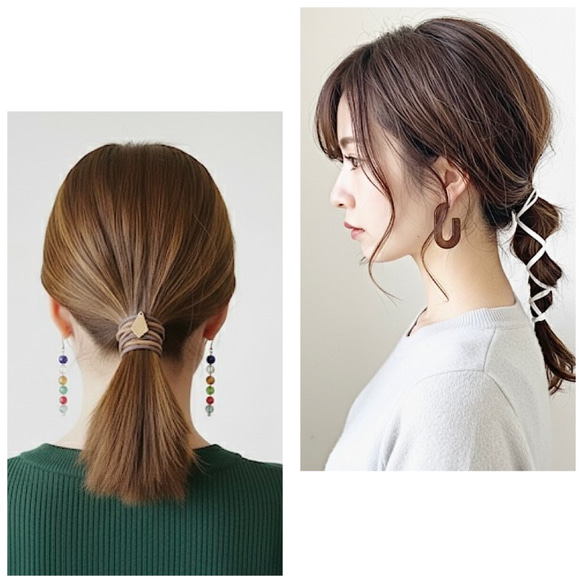 ❤400 2点目から300円 ☆ 紐2本のポニーフック 革紐 紐アレンジ その他