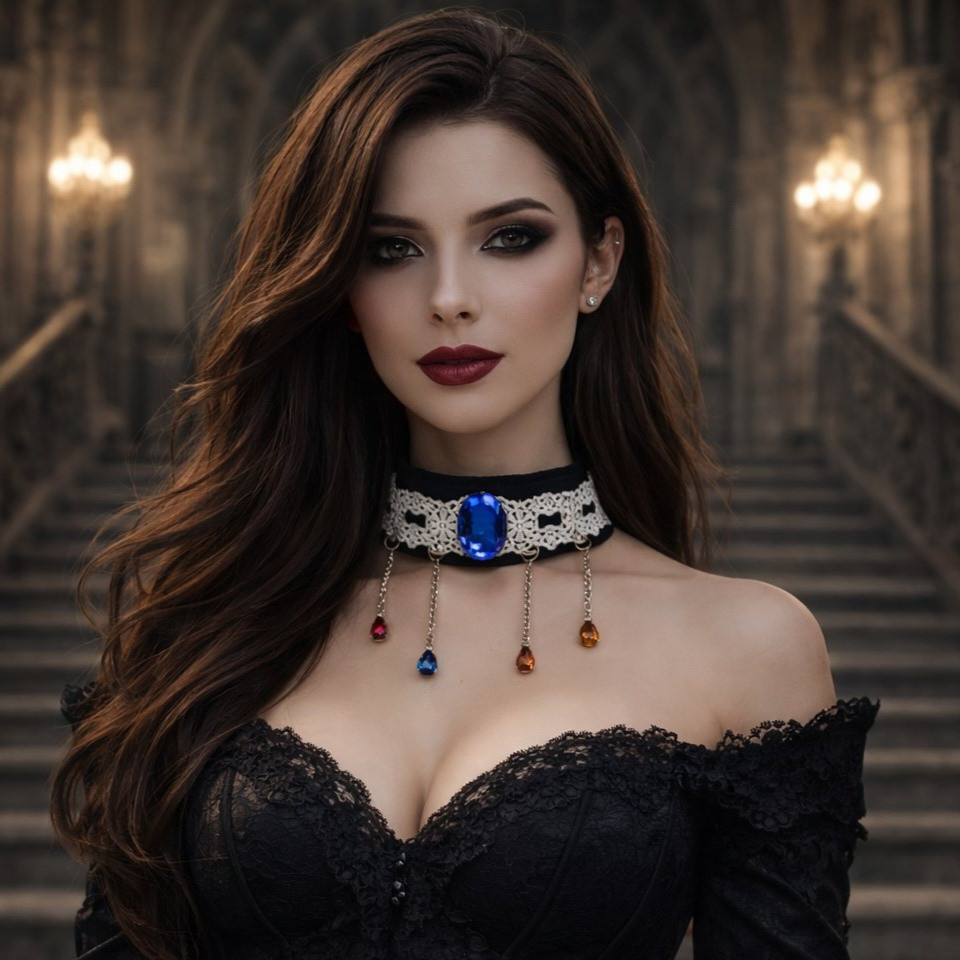 クリスタル5色煌めく★黒白ゴシックチョーカー