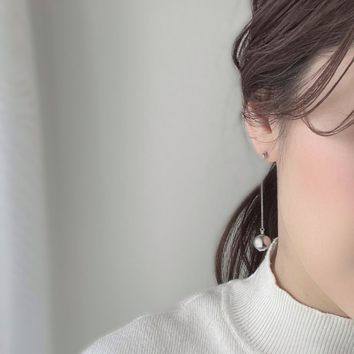 No.1184 レトロなシルバーボールのロングピアス　サージカルステンレス製 復刻！】サージカルステンレス | ボールロングピアスイヤリング