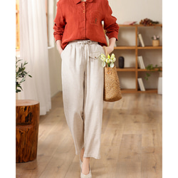 綿麻パンツ リネンパンツ ゴムウエスト＋紐 ゆとりパンツ
