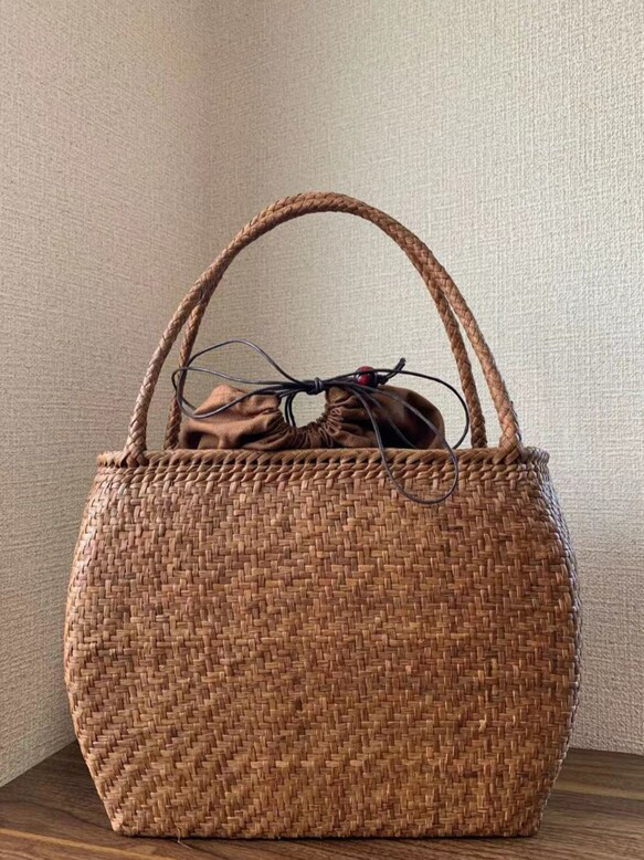 山葡萄　山葡萄かごバッグ　手作り　山葡萄籠バッグ　網代編み　細いひご　内布あり 