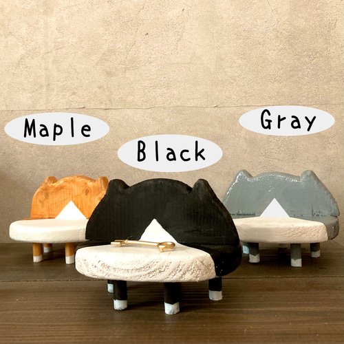 アクセサリートレイ メガネスタンド スマホスタンドにもなる木製猫