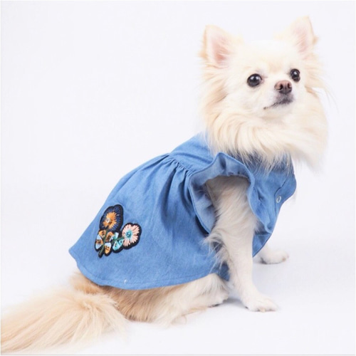 ワンピース ブルー スカート 春 夏 ドッグウェア 小型犬用 犬 猫 犬服 