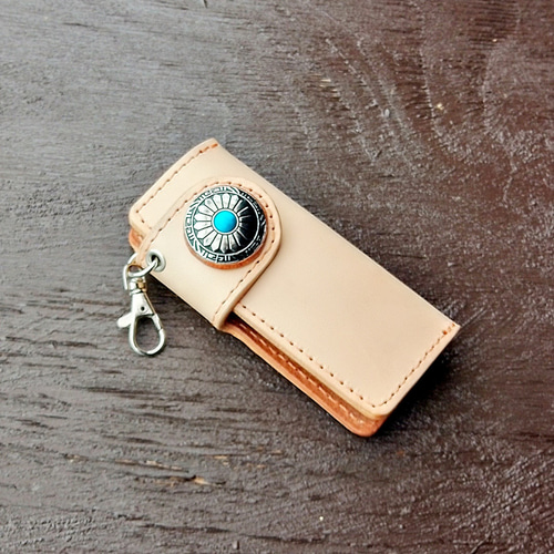 ライダースキーケース コンチョ 男女兼用 本革 ヌメ革 サドルレザー