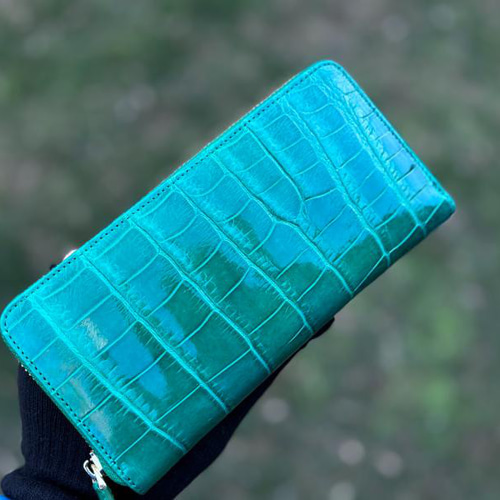 【未使用品】 JRA認定 シャイニングクロコダイル ターコイズグリーン クロコダイル長財布グリーン クロコダイル財布 メンズ 長財布
