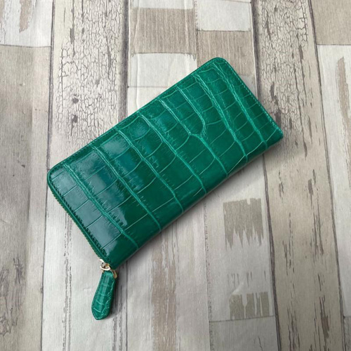 クロコダイル長財布グリーン クロコダイル財布 メンズ 長財布