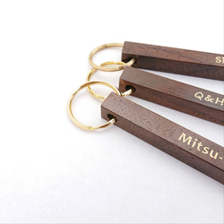 【gold walnut key ring】 キーホルダー キーリング 木 木製  名入れ 木婚式 刻印 クリスマス 4枚目の画像