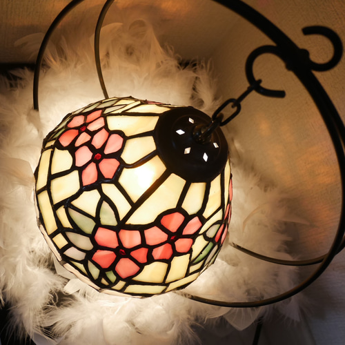 送料無料* ✴︎:.｡日日草のかわいいステンドグラスランプ 10