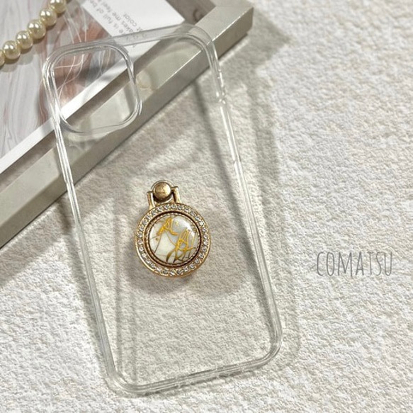 [全機種対応]キレカワAuroraWHITE リング付きスマホケース バンカーリング付きスマホカバー 1枚目の画像