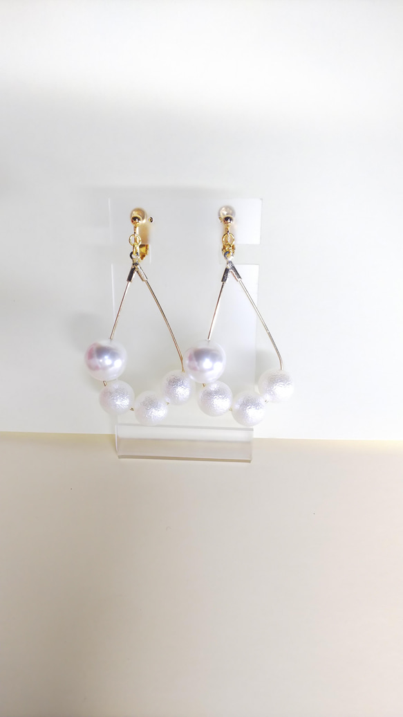 パール フープピアス イヤリング コットンパール ガラスパール