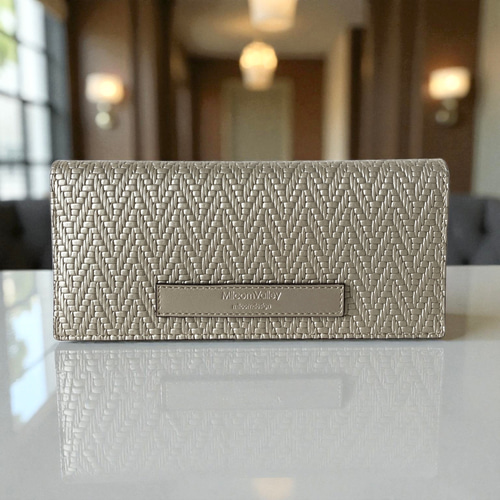 Pearl Glitter 牛革の薄い長財布 シャンパンゴールド レザー 本革