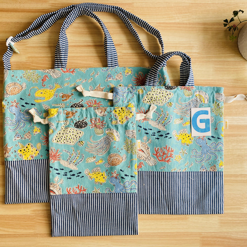 全10柄> 1/2 肩紐付き大きめレッスンバック＋お着替え袋＋