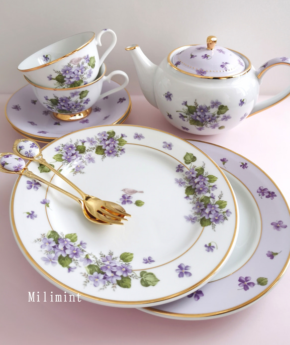 【受注制作】小さな幸せ♡すみれのティーポット(茶こし付き) 5枚目の画像