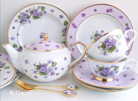 【受注制作】小さな幸せ♡すみれのティーポット(茶こし付き) 7枚目の画像