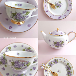 【受注制作】小さな幸せ♡すみれのティーポット(茶こし付き) 6枚目の画像