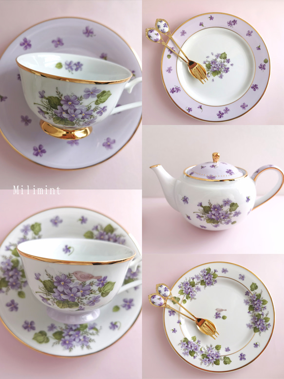 【受注制作】小さな幸せ♡すみれのティーポット(茶こし付き) 6枚目の画像