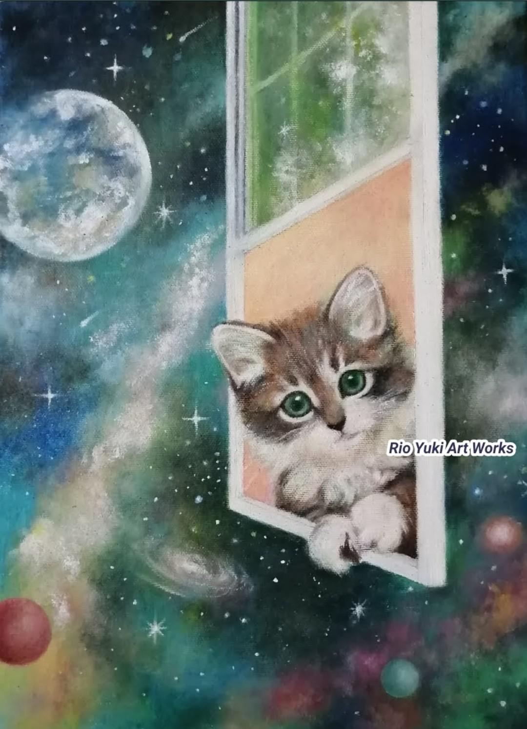 猫たちと、きのこの森の夜】絵画 ,夜空,星空,猫,にゃんこ,きのこ,キノコ 吊り 猫たちと、きのこの森の夜】絵画 ,夜空,星空,猫,にゃんこ,きのこ,キノコ 吊り