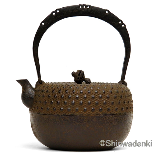 清末・清茂作 南部鉄器 鉄瓶 18型小槌亀甲1.5L 侘び寂び仕上