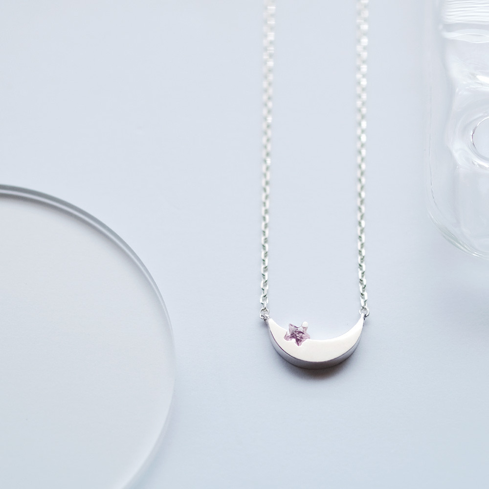 三日月 & ピンク星 ネックレス シルバー925