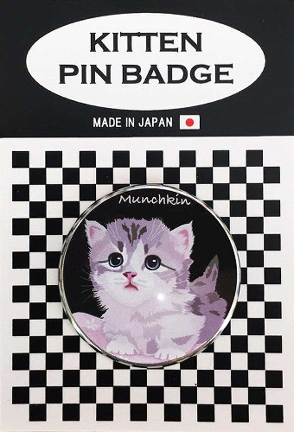 猫 ピンバッジ 猫ピンバッチ ねこピンズ マンチカンBK 猫イラスト Cat Pins 2枚目の画像