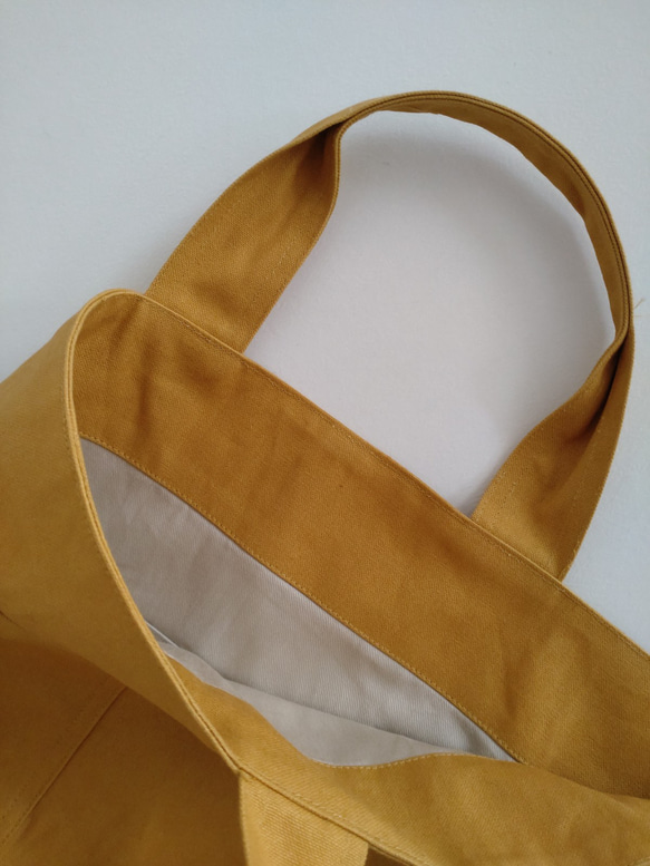 帆布 の トートバッグ エコバッグ マスタード 3枚目の画像
