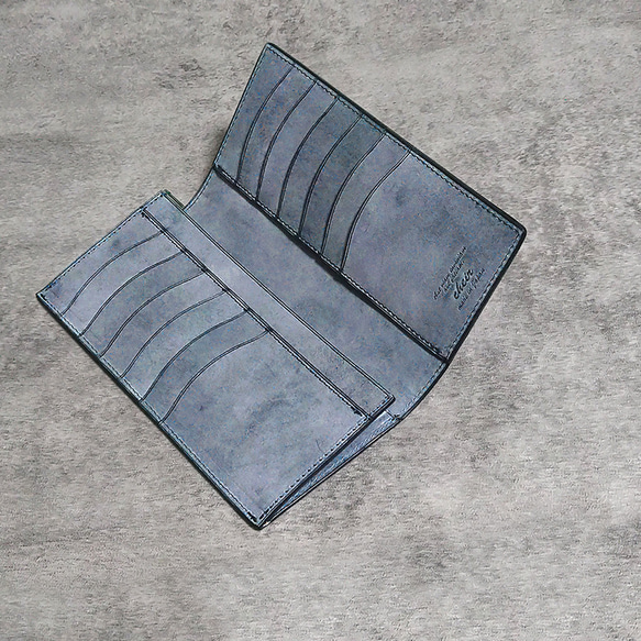 名入可] 札入れ、薄い長財布 本革 国産牛革ロロマ [ブルー] 長財布