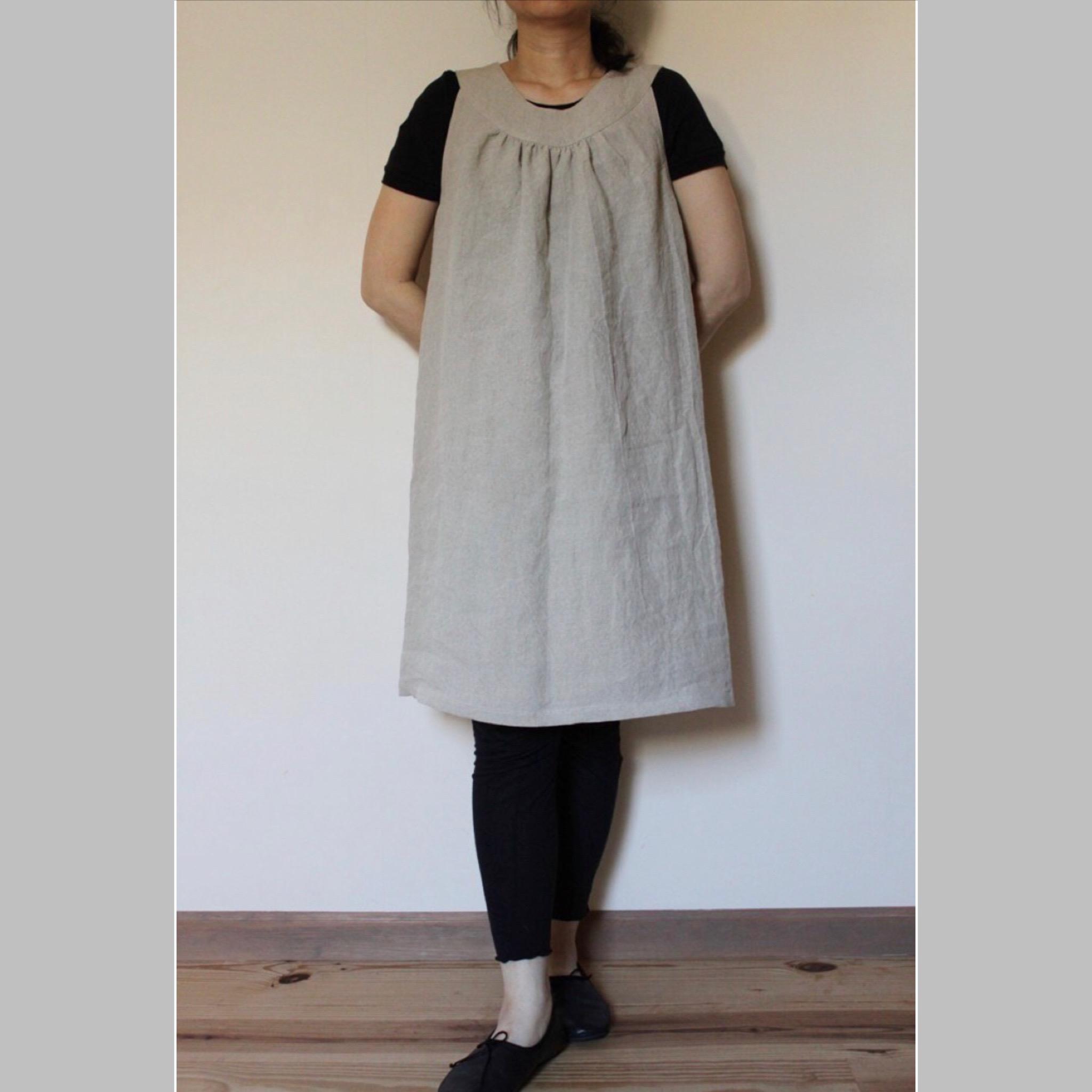 リネン　の　ヨークワンピース　フランスリネン　フリーサイズ
