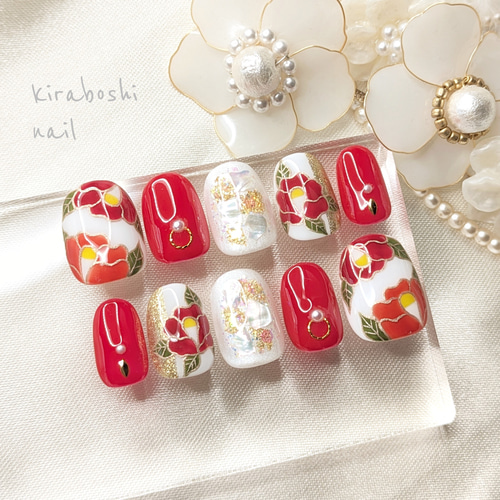 椿⑱赤系♡着物・和装・成人式・色打掛ネイル【注文時サイズ必須です